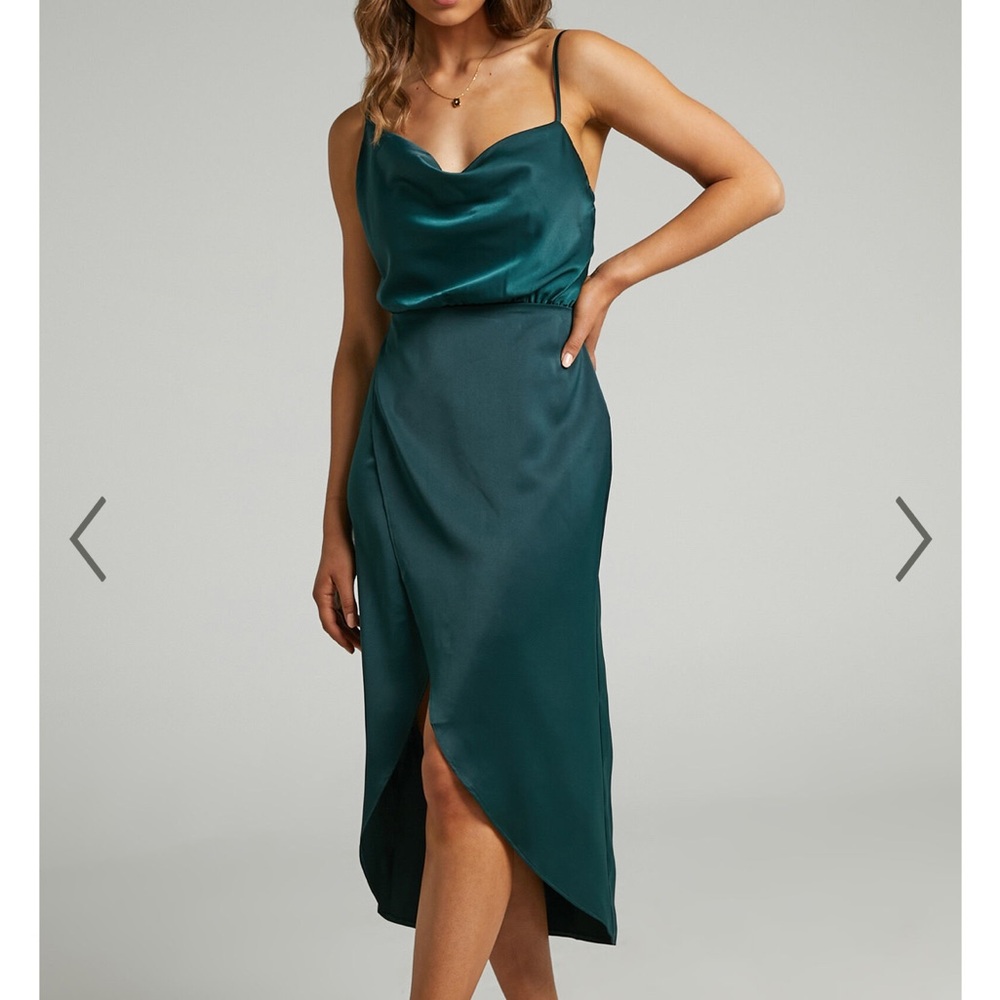 Showpo Dark Green Satin Dress